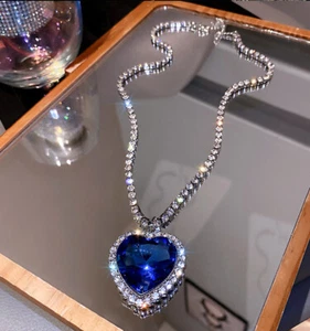 Collana donna blu a forma di cuore oceano pendente donna regalo bellissimi gioielli - Foto 1 di 9
