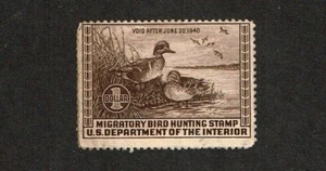 1939 U.S DUCK Stamp $1.00 Chocolate Teal Ducks Sc#RW6 M/NG Nice! - Picture 1 of 1