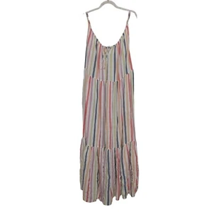 Old Navy Stripe Swing Maxi Sundress Womens Size XXL White Pockets Tiered Long - Picture 1 of 10