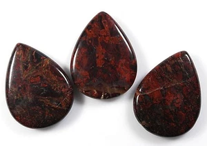 THREE (3) NATURAL DARK RED BRECCIATED JASPER 30x40MM FOCAL TEARDROP BEADS (149) - Picture 1 of 2