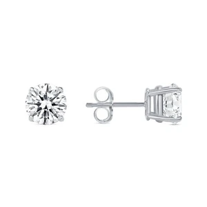 2.5 Ct Round Earrings Studs Solid 14K White Gold Brilliant Cut Push Back Basket - Picture 1 of 3