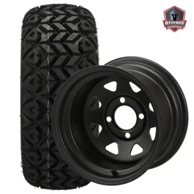 12" Black Steel Golf Cart Wheels and Tires Combo (20x10-12) Set of 4 Foto 1 de 4