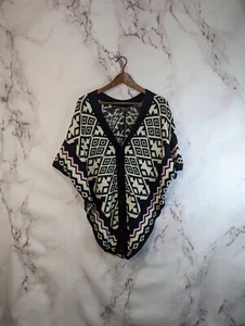 POL Suéter Mujer Poncho Mediano Azteca Geométrico Botón Cárdigan Rosa Azul Ross12 - Imagen 1 de 13