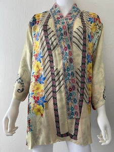 Johnny Was Bonian Kimono 100% Silk Embroidered Size Medium New With Tags - Picture 1 of 15