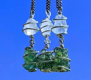 MOLDAVITE & CELESTITE Pendant Genuine Celestine Jewelry Necklace Certificate - Picture 1 of 11