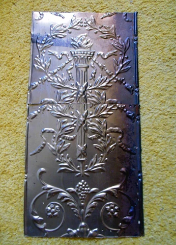 Antique Iridescent Victorian Ceiling Tin Torches Ancanthus Wreath Chic Fleur De Cover