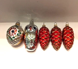 Glas Eule und Tannenzapfen Christbaumschmuck 5er Set - Bild 1 von 8
