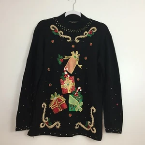 (J5) Theme Works K.I.K.I.T S Women's Christmas Sweater Size S Beaded Embroider - Picture 1 of 7