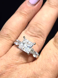 Vintage Sterling Princess CZ w/side CZ Engagement Ring Sz. 10 & 6.4 Gm R774 - Picture 1 of 6