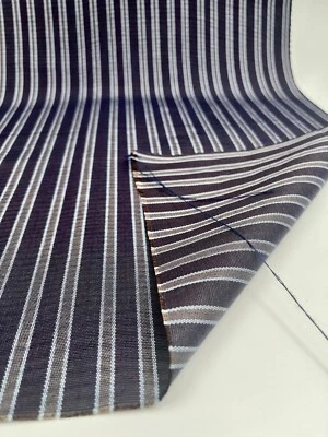 Silver Navy Striped Silk Luxurious Dupioni Fabric By 2 Meters. - Image 1 of 4