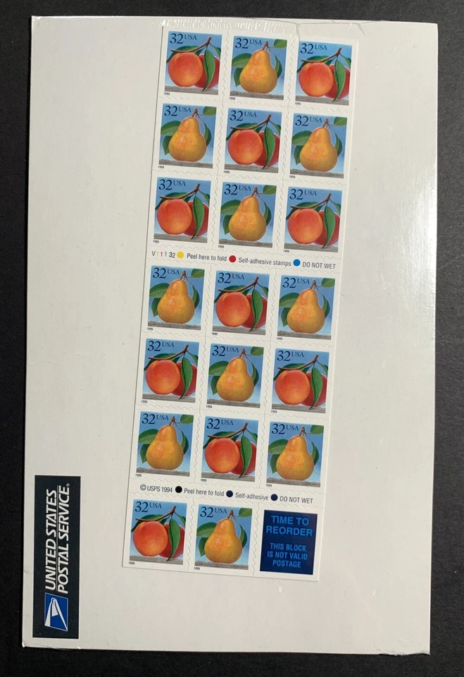 U.S. Stamps SC #2494a. Peaches and Pears. 32¢ Pane of 20. P#V11132 - Image 1 of 1