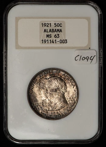 1921 50c Alabama Commem Half Dollar - Colorful Toning - Fatty NGC MS 63 - C1094 Cover