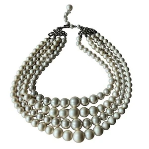 Vintage Multi Strand Graduated Pearl Choker Ivory Necklace 13" w/ 2.5" extender - Picture 1 of 6
