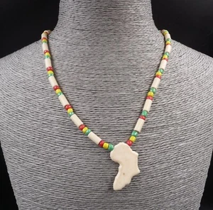 Collier surf ethnique rasta en perles et corne de buffle carte Afrique Togo - Bild 1 von 2