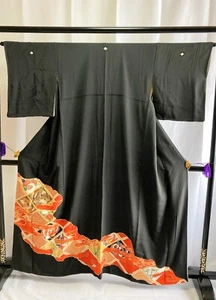 Vintage Japanese kimono -  Silk Kuro tomesode with Beautiful Birds - Picture 1 of 11
