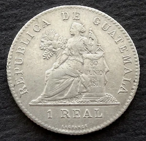 1897 Guatemala, 1 Real, .835 Silver, KM-166 - Picture 1 of 2