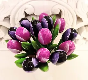 Wooden tulips bouquet purple wood floral decors Easter Mother's day gift Spring - Picture 1 of 3