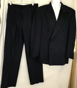 pal zileri Tuxedo Navy Double Breasted Pleated Pants 32” Satin Lapel Size 40 R - Picture 1 of 1
