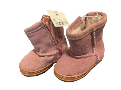 Pink Sued Leather Infant Girls Boots Shoes Size 2 W/ Wool Liner New W/ Tags - Image 1 of 4