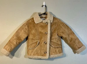 ZARA There Abouts Girls Faux Suede Sherpa Jacket Sz 10 Moto Tan Beige - Picture 1 of 6