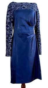 Abito da sera Ralph Lauren donna blu navy paillettes tomaia scintillante finto avvolgente taglia 8 - Foto 1 di 16