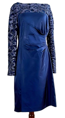 Ralph Lauren women's navy sequin Upper Sparkle Faux Wrap Evening Dress Size 8 - Image 1 of 4