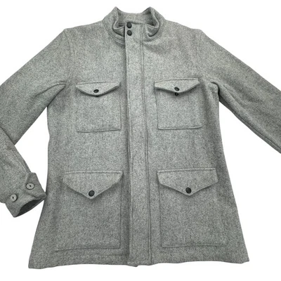 Gustin Jacket Mens Medium Gray 100% Wool Field Chore Coat Four Pocket Zip Snap - Image 1 of 4