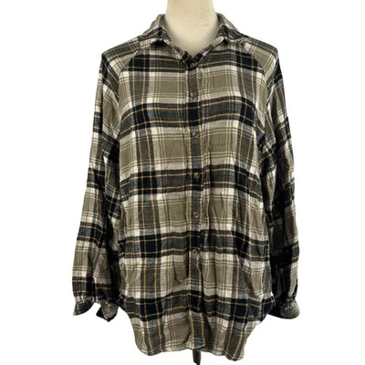 American Eagle Plaid Flannel Shirt Long Sleeve Button Up Women Medium Grunge - Image 1 of 4