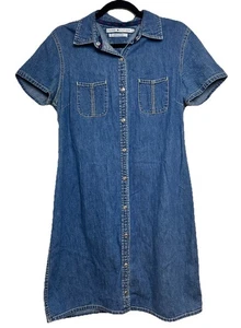 Tommy Hilfiger Women’s Pearl Snap Denim Midi Shirt Dress Size 12 Retro Y2K - Picture 1 of 8
