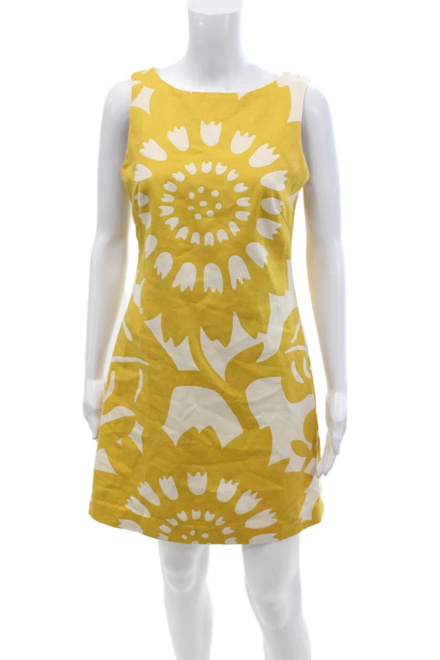 Vestido floral amarillo sin mangas cuello redondo de algodón Jack Rogers para mujer talla 04 Foto 1 de 4