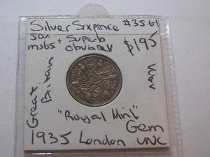 Moneda de plata de seis peniques 1935 Gran Bretaña gema sin circular excelente Londres GB-35.G1 - Imagen 1 de 8