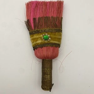Vintage Deko rosa Pinsel Goldrand Samtgriff Handarbeit Ornament 17 cm - Bild 1 von 14