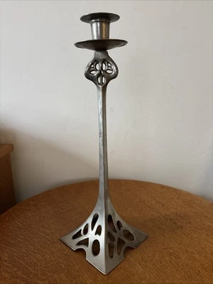 Single Large Silver Plated Art Nouveau Candlestick Holder 21cm tall Antique   - Image 1 of 4