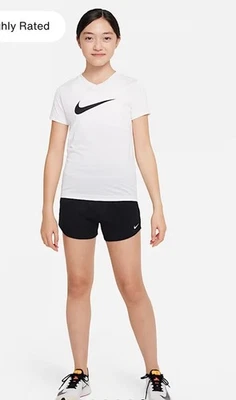 Nike Kids' Dri-FIT High-Waisted Training Shorts Girls Size Large Black Color - Image 1 of 4