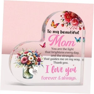 Gift for Mom Mother Birthday Acrylic Heart Sign Plaque from Son Daughter 3.9 x - Picture 1 of 8