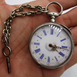 montre à gousset argent avec clef  beau décor ciselé  .diamètre 4.4cm - Imagen 1 de 10