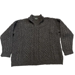 Orvis Irish Wool Sweater Men XXL Brown Fisherman Cable Knit Chunky Pullover - Picture 1 of 11