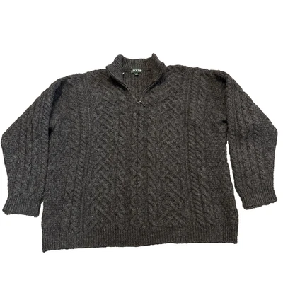 Orvis Irish Wool Sweater Men XXL Brown Fisherman Cable Knit Chunky Pullover - Image 1 of 4