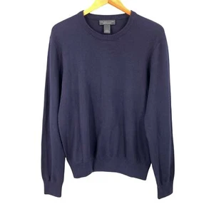 BLOOMINGDALE'S Navy Blue 100% Cotton Knit Crew Neck Sweater Size Large - Picture 1 of 4