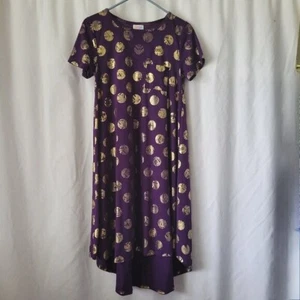 LuLaRoe Kleid XS lila mit Goldmedaillons stretchig einfach bequem hoher Saum - Bild 1 von 11