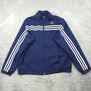 Vintage Y2K Adidas Track Jacket Boys L Blue Three Stripe Zip Up 2002 Athletic - Picture 1 of 18