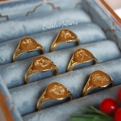 Zodiac Signet Ring, Personalized Jewellery Gold Plated Zodiac Ring. - Image 1 of 4