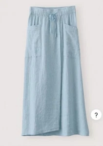 Poetry London Women Linen Cotton Maxi Skirt In Aqua Blue Faux Wrap Size 4 - Picture 1 of 7
