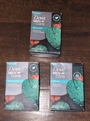 Lote de 3 Jabones en Barra Limpiadora Dove Men+Care Nuevos 5oz. NUEVO Cedro de eucalipto Relax Foto 1 de 4