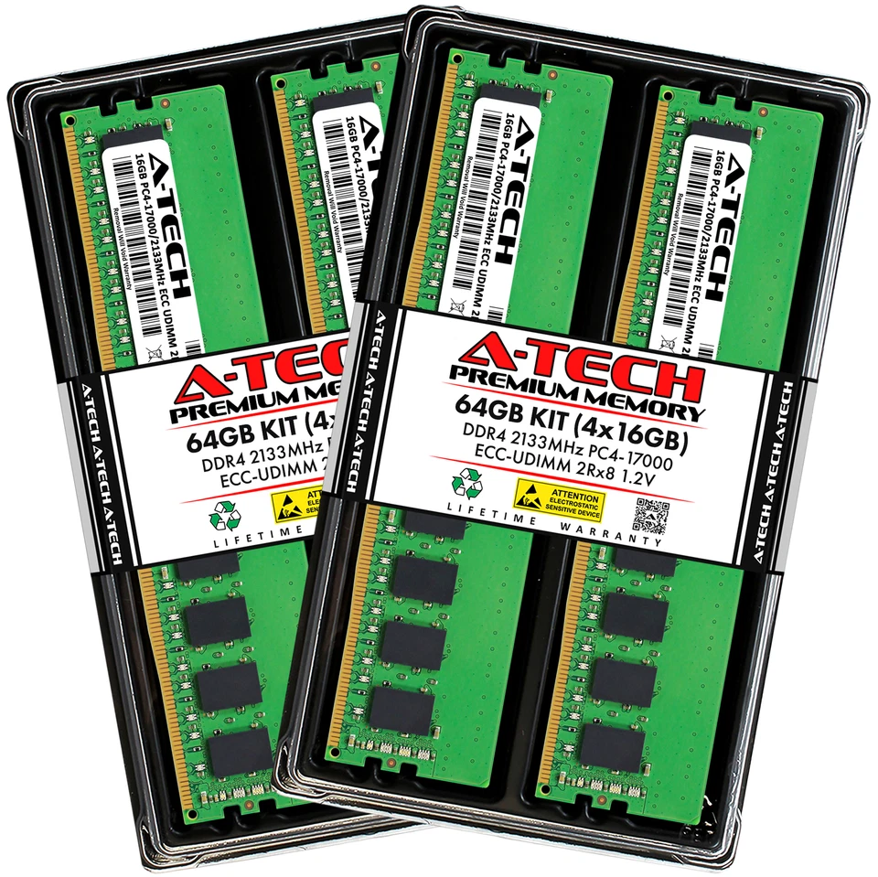 A-Tech 64GB 4x 16GB 2Rx8 PC4-17000E DDR4 2133 MHz ECC UDIMM Server Memory RAM - Image 1 of 4