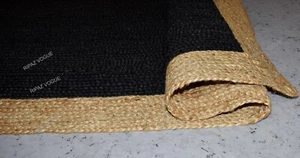 Rug Jute Square Black Beige Rustic Look Area Rug Bohemian Rug for Living Room - Picture 1 of 11