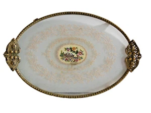 Regent of London Petit Point Ornate Gold-Tone Vanity Tray, Lace Under Glass - Picture 1 of 11