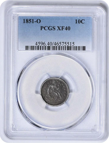 1851-O Liberty Seated Silver Dime EF40 PCGS Cover