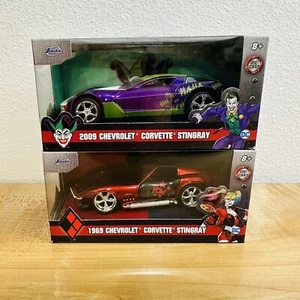 2 Jada Toys 1/24 Joker Harley Quinn 2009 1969 Chevrolet Corvette Stingray Batman - Picture 1 of 13