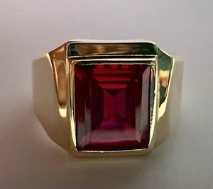 Men’s Ruby Ring lab-created Ruby, Solid 14k Yellow Gold Estate, Vintage, Men - Picture 1 of 9